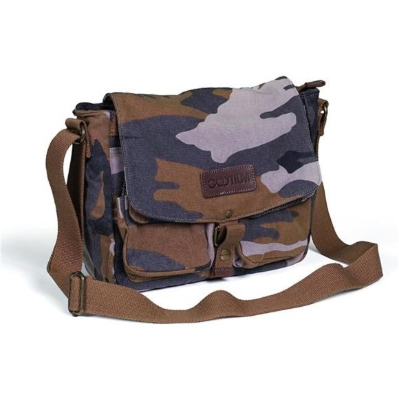 Camo Canvas Messenger Bag - Vintage Crossbody Shoulder Bag Military Satchel
